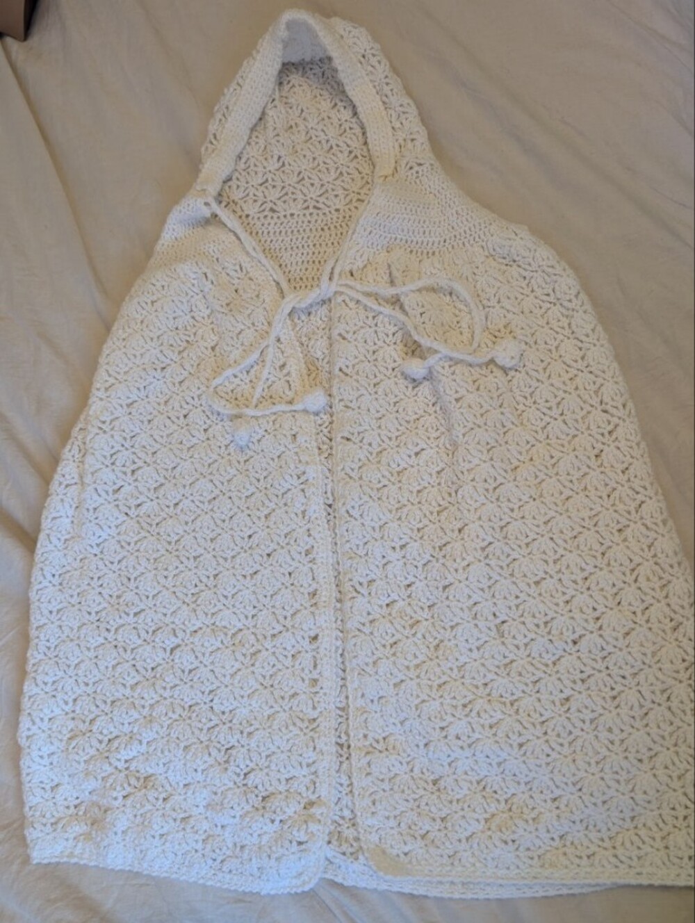 Handmade White Crochet Hooded Baby's Cape